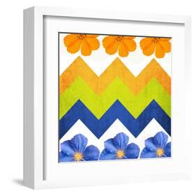 Chevron Pattern with Flowers-Irena Orlov-Framed Art Print