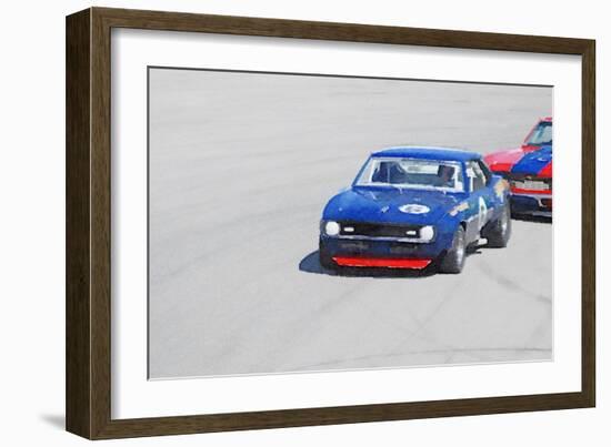 Chevy Camaro on Race Track Watercolor-NaxArt-Framed Art Print