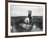 Cheyenne Indian, Wearing Headdress, on Horseback Photograph-Lantern Press-Framed Art Print