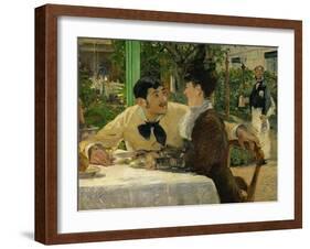 Chez le Pere Lathuille, en plein air (At the caf&eacute;), 1878 .-Edouard Manet-Framed Giclee Print