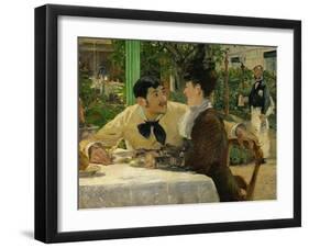Chez le Pere Lathuille, en plein air (At the caf&eacute;), 1878 .-Edouard Manet-Framed Giclee Print