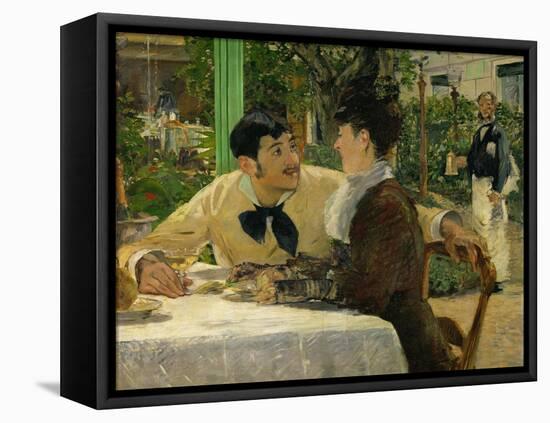 Chez le Pere Lathuille, en plein air (At the caf&eacute;), 1878 .-Edouard Manet-Framed Stretched Canvas