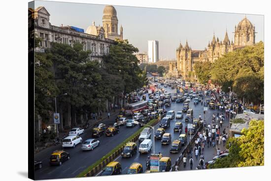 Chhatrapati Shivaji Terminus Train Station and Central Mumbai, India-Peter Adams-Stretched Canvas