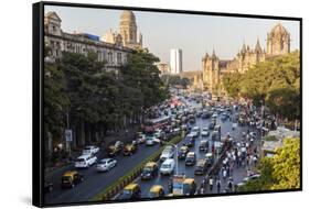 Chhatrapati Shivaji Terminus Train Station and Central Mumbai, India-Peter Adams-Framed Stretched Canvas