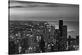 Chicago Aerial North View In BW-Steve Gadomski-Stretched Canvas