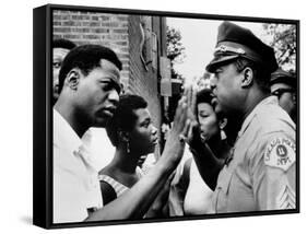 Chicago African American Policeman Tries to Calm a Crowd-null-Framed Stretched Canvas