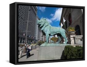 Chicago Art Institute and Lion Sculpture Along Michigan Avenue, Chicago, Illinois, Usa-Alan Klehr-Framed Stretched Canvas