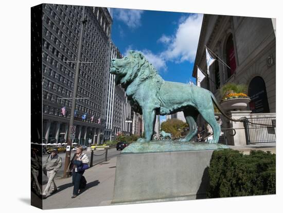 Chicago Art Institute and Lion Sculpture Along Michigan Avenue, Chicago, Illinois, Usa-Alan Klehr-Stretched Canvas