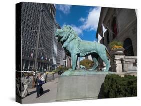 Chicago Art Institute and Lion Sculpture Along Michigan Avenue, Chicago, Illinois, Usa-Alan Klehr-Stretched Canvas