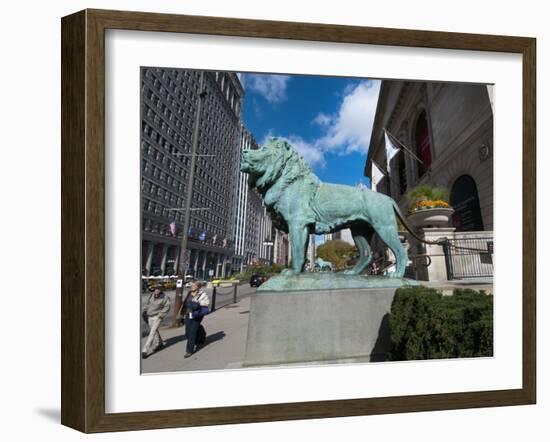 Chicago Art Institute and Lion Sculpture Along Michigan Avenue, Chicago, Illinois, Usa-Alan Klehr-Framed Photographic Print