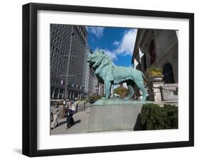 Chicago Art Institute and Lion Sculpture Along Michigan Avenue, Chicago, Illinois, Usa-Alan Klehr-Framed Photographic Print