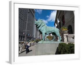 Chicago Art Institute and Lion Sculpture Along Michigan Avenue, Chicago, Illinois, Usa-Alan Klehr-Framed Photographic Print