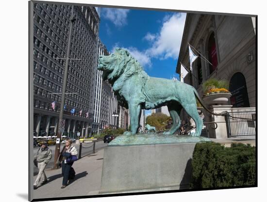 Chicago Art Institute and Lion Sculpture Along Michigan Avenue, Chicago, Illinois, Usa-Alan Klehr-Mounted Photographic Print