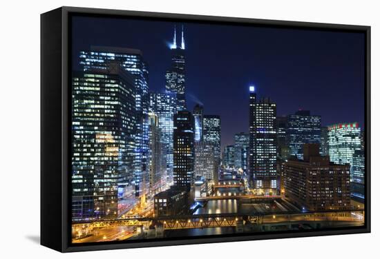 Chicago at Night.-rudi1976-Framed Stretched Canvas