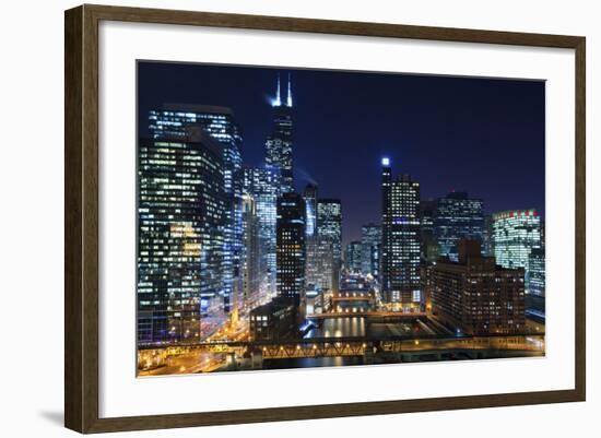 Chicago at Night.-rudi1976-Framed Photographic Print