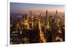 Chicago at sunset from 875 North Michigan Avenue (John Hancock Tower), looking towards Willis-Ed Hasler-Framed Photographic Print