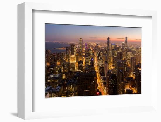 Chicago at sunset from 875 North Michigan Avenue (John Hancock Tower), looking towards Willis-Ed Hasler-Framed Photographic Print