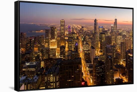 Chicago at sunset from 875 North Michigan Avenue (John Hancock Tower), looking towards Willis-Ed Hasler-Framed Stretched Canvas