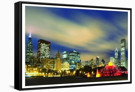 Chicago Buckingham Fountain at  night-Patrick  J. Warneka-Framed Stretched Canvas