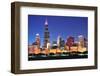 Chicago City Downtown Urban Skyline at Dusk with Skyscrapers over Lake Michigan with Clear Blue Sky-Songquan Deng-Framed Photographic Print