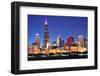 Chicago City Downtown Urban Skyline at Dusk with Skyscrapers over Lake Michigan with Clear Blue Sky-Songquan Deng-Framed Photographic Print