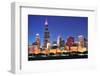 Chicago City Downtown Urban Skyline at Dusk with Skyscrapers over Lake Michigan with Clear Blue Sky-Songquan Deng-Framed Photographic Print