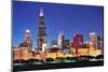 Chicago City Downtown Urban Skyline at Dusk with Skyscrapers over Lake Michigan with Clear Blue Sky-Songquan Deng-Mounted Photographic Print