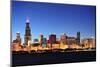 Chicago City Downtown Urban Skyline at Dusk with Skyscrapers over Lake Michigan with Clear Blue Sky-Songquan Deng-Mounted Photographic Print