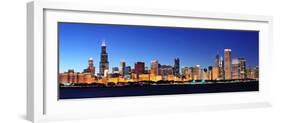 Chicago City Downtown Urban Skyline Panorama at Dusk with Skyscrapers over Lake Michigan with Clear-Songquan Deng-Framed Photographic Print