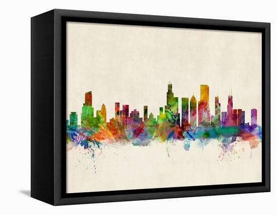 Chicago City Skyline-Michael Tompsett-Framed Stretched Canvas