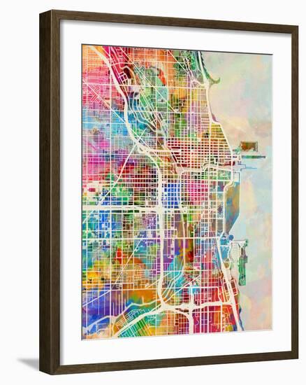 Chicago City Street Map-Michael Tompsett-Framed Art Print