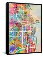 Chicago City Street Map-Michael Tompsett-Framed Stretched Canvas