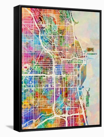 Chicago City Street Map-Michael Tompsett-Framed Stretched Canvas