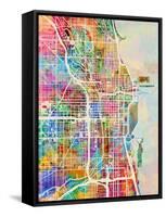 Chicago City Street Map-Michael Tompsett-Framed Stretched Canvas