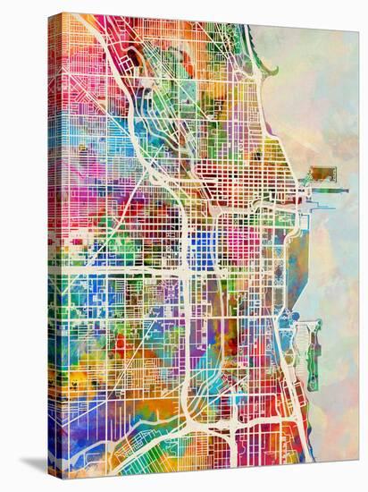 Chicago City Street Map-Michael Tompsett-Stretched Canvas