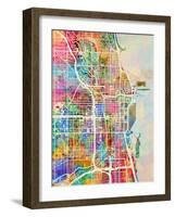 Chicago City Street Map-Michael Tompsett-Framed Art Print