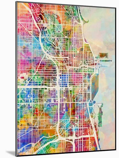 Chicago City Street Map-Michael Tompsett-Mounted Art Print