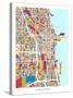 Chicago City Street Map-Michael Tompsett-Stretched Canvas