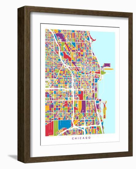 Chicago City Street Map-Michael Tompsett-Framed Art Print