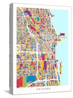 Chicago City Street Map-Michael Tompsett-Stretched Canvas