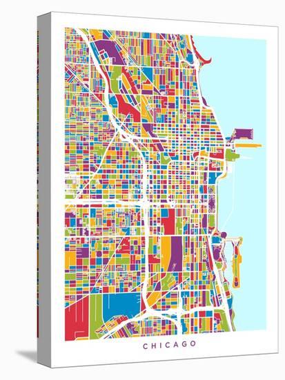 Chicago City Street Map-Michael Tompsett-Stretched Canvas