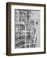 Chicago City Street Map-Michael Tompsett-Framed Art Print