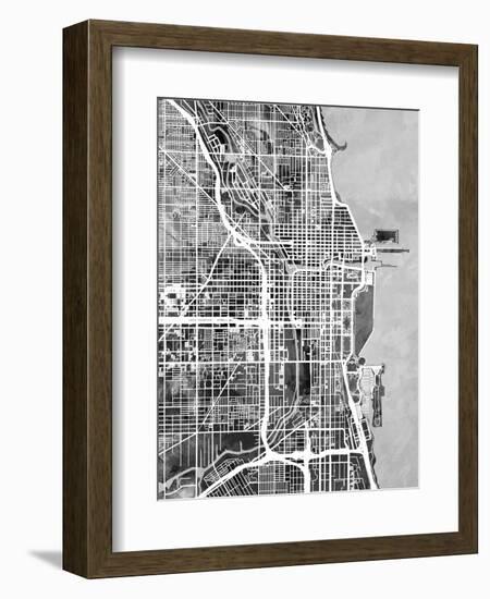 Chicago City Street Map-Michael Tompsett-Framed Art Print