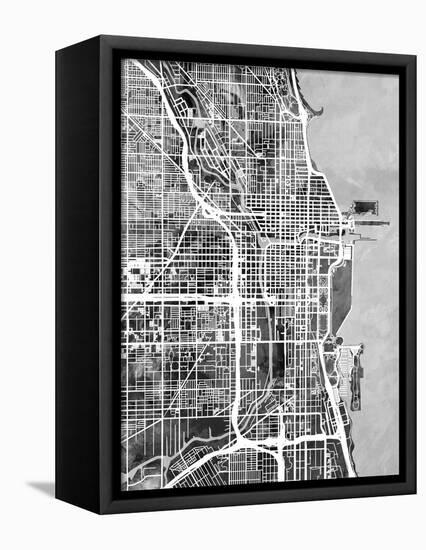 Chicago City Street Map-Michael Tompsett-Framed Stretched Canvas