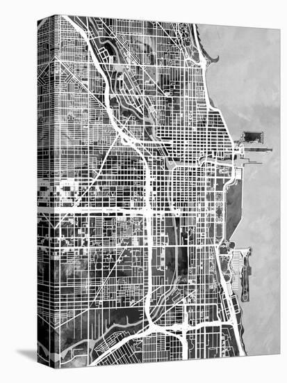 Chicago City Street Map-Michael Tompsett-Stretched Canvas