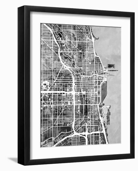 Chicago City Street Map-Michael Tompsett-Framed Art Print