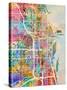 Chicago City Street Map-Michael Tompsett-Stretched Canvas