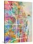 Chicago City Street Map-Michael Tompsett-Stretched Canvas