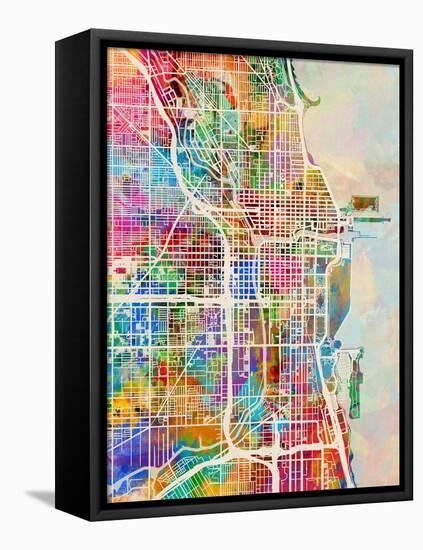 Chicago City Street Map-Michael Tompsett-Framed Stretched Canvas