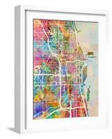 Chicago City Street Map-Michael Tompsett-Framed Art Print